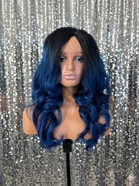 Bobbi Boss Black to Blue Ombre Wavy Lace Front Wig